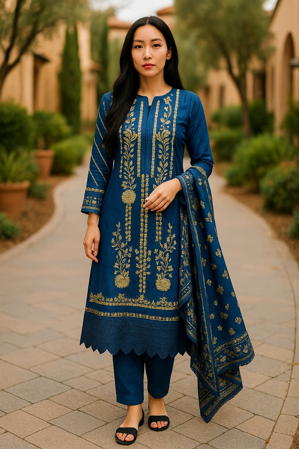 Designer Inspired by Maria B - 3 Piece Outfit Salwar Kameez Pakistan Fashion (Blue)