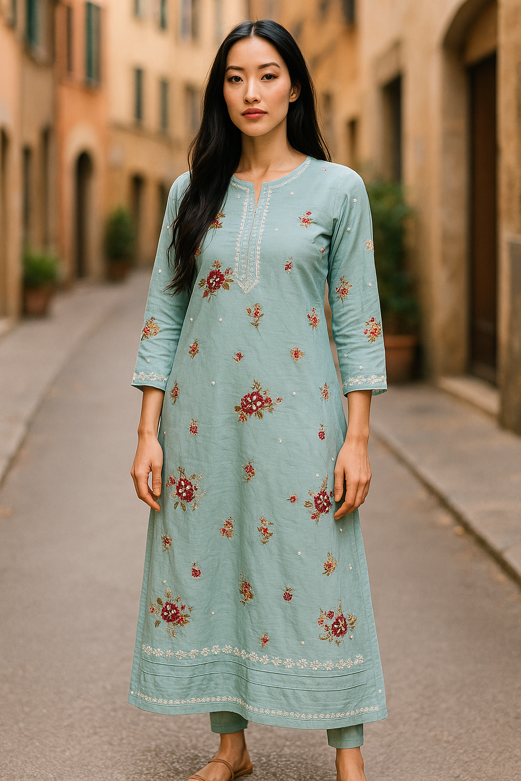 Designer Inspired by Iznik - 2 Piece Outfit Salwar Kameez Pakistan Fashion (Baby Blue)