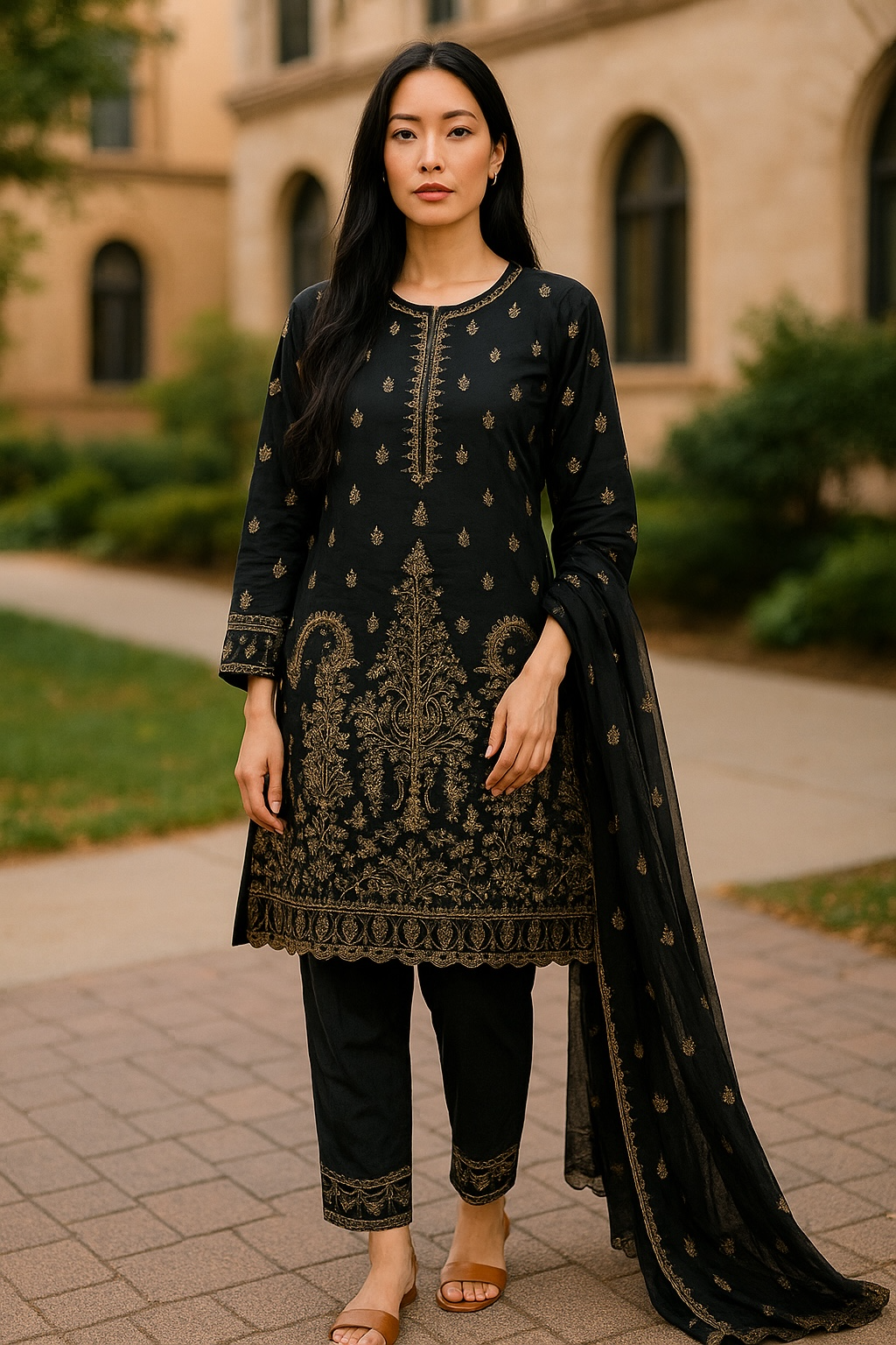 Designer Inspired by Maria B - 3 Piece Outfit Salwar Kameez Pakistan Fashion (Black)