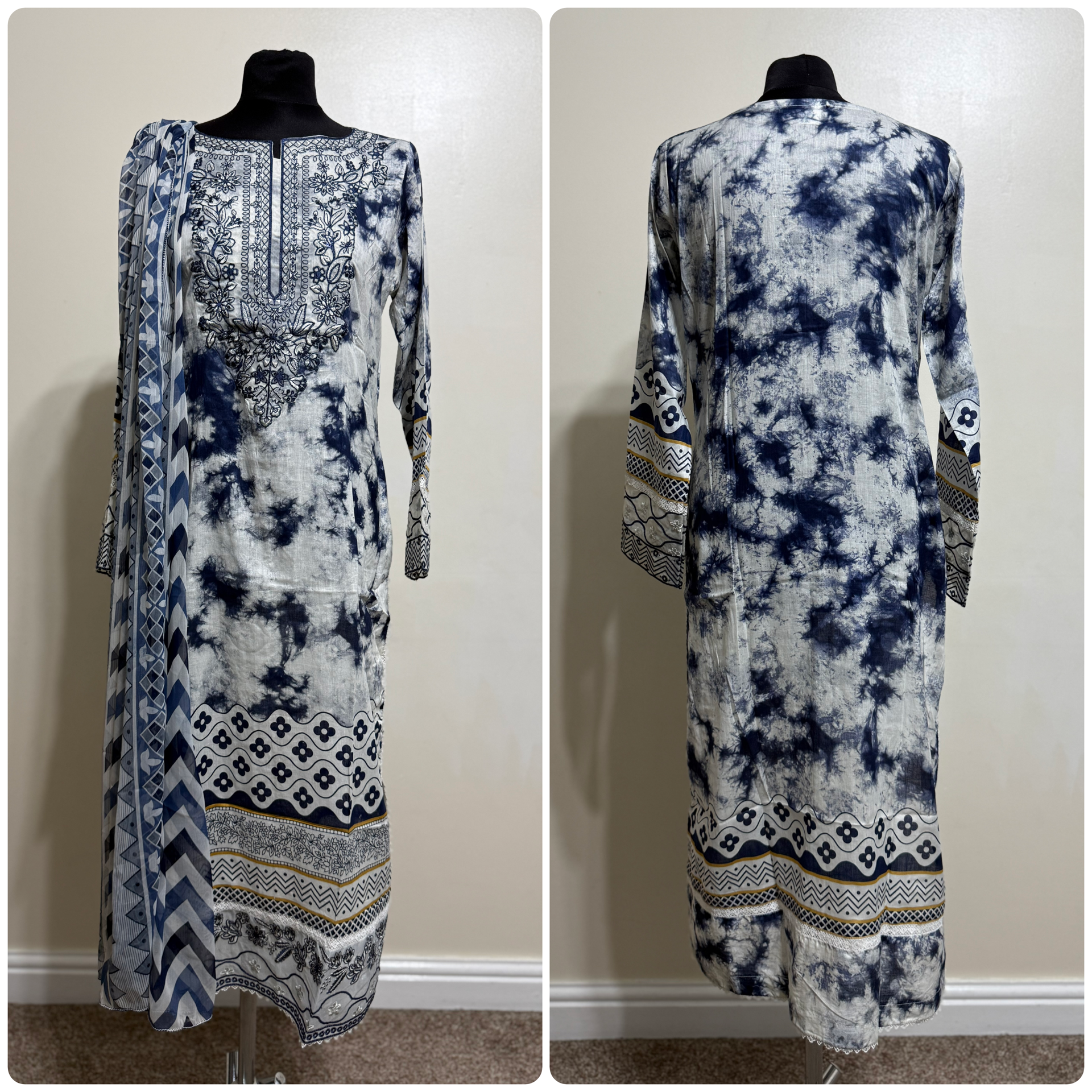 Designer Inspired by Zainab Chottani - 3 Piece Outfit Salwar Kameez Pakistan Fashion (Tye and Dye) ZC2