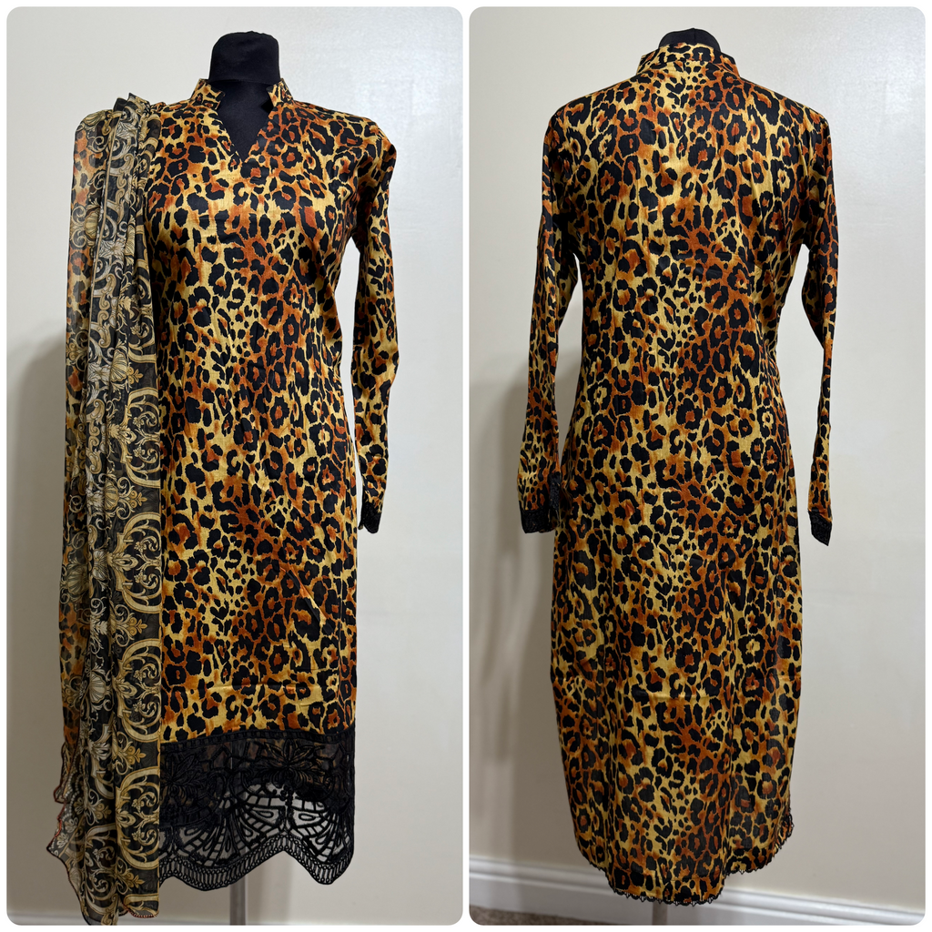 Designer Inspired by Maria B - 3 Piece Outfit Salwar Kameez Pakistan Fashion (Tiger) MB8