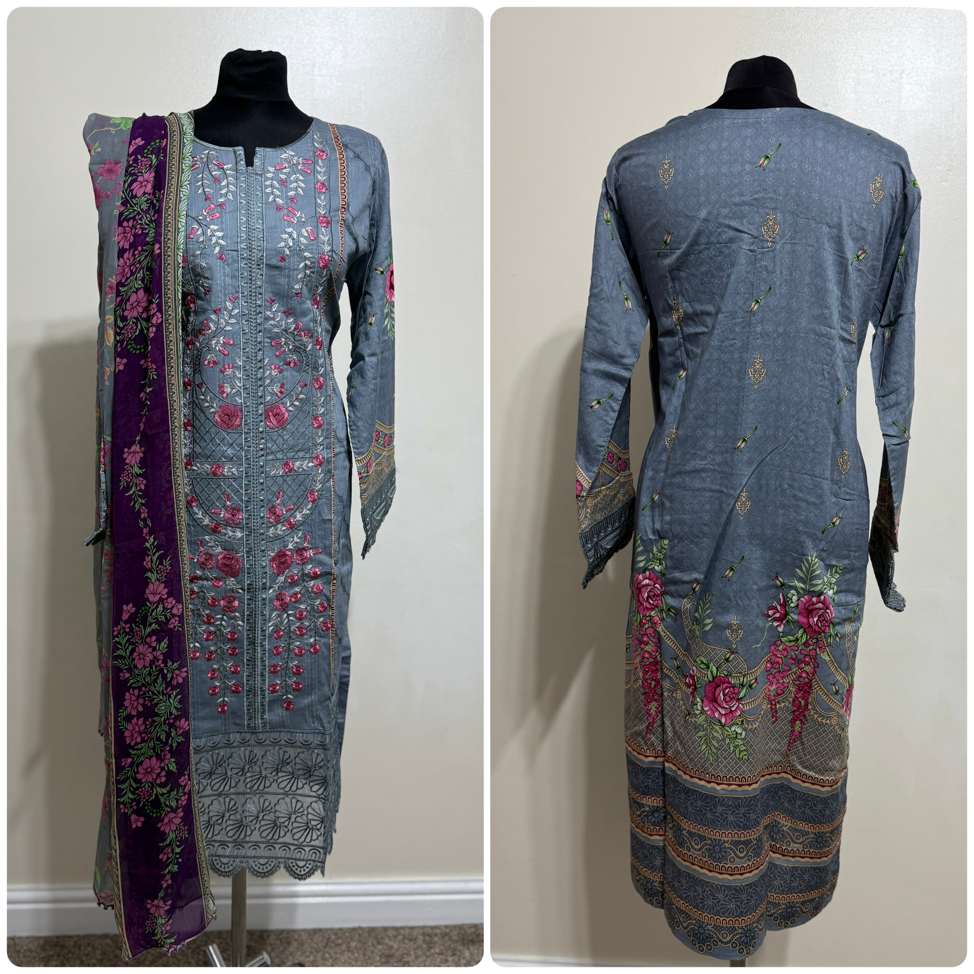 Designer Inspired by Maria B - 3 Piece Outfit Salwar Kameez Pakistan Fashion (Grey)