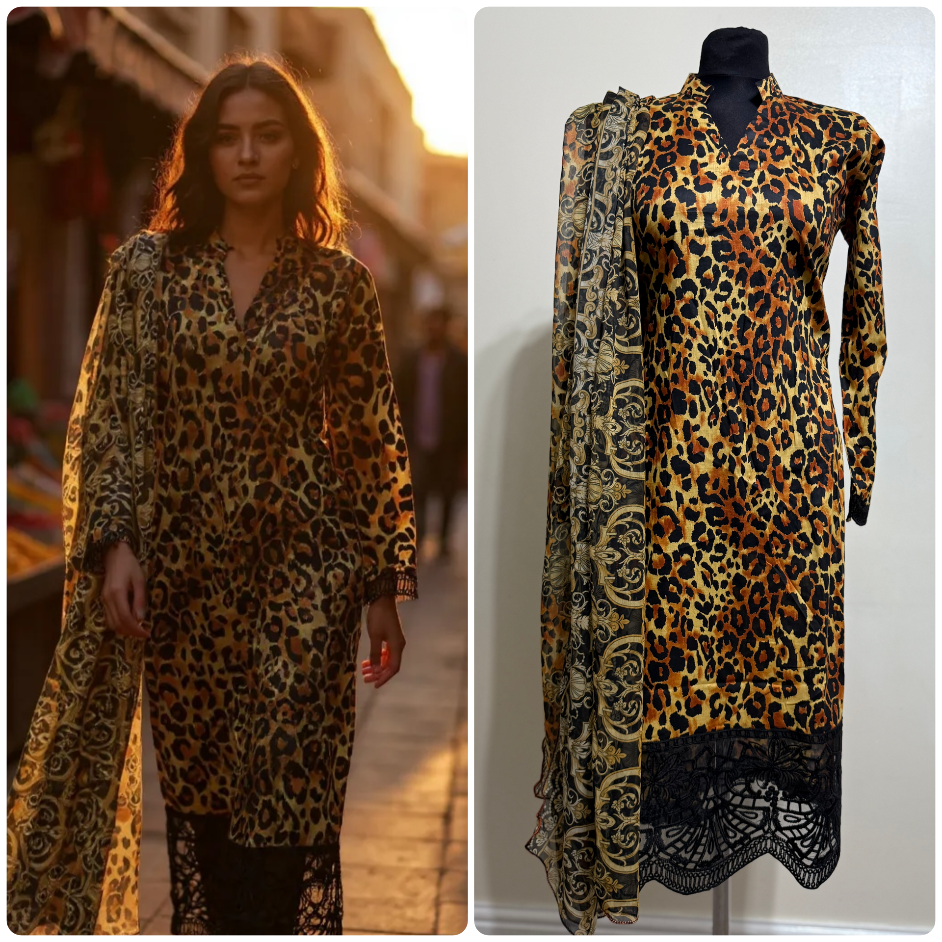 Designer Inspired by Maria B - 3 Piece Outfit Salwar Kameez Pakistan Fashion (Tiger) MB8