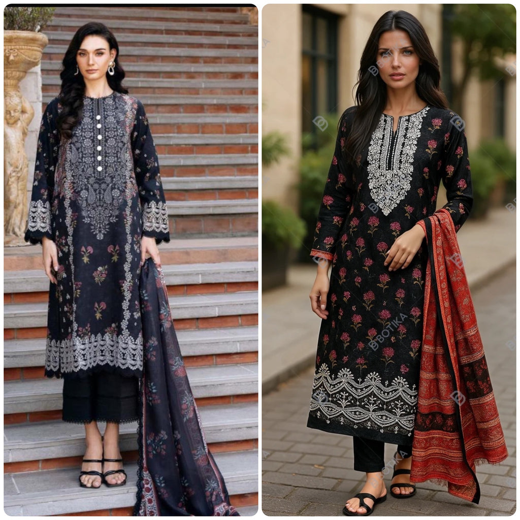Designer Inspired by Afrozeh - 3 Piece Outfit Salwar Kameez Pakistan Fashion (Black Red) AF3