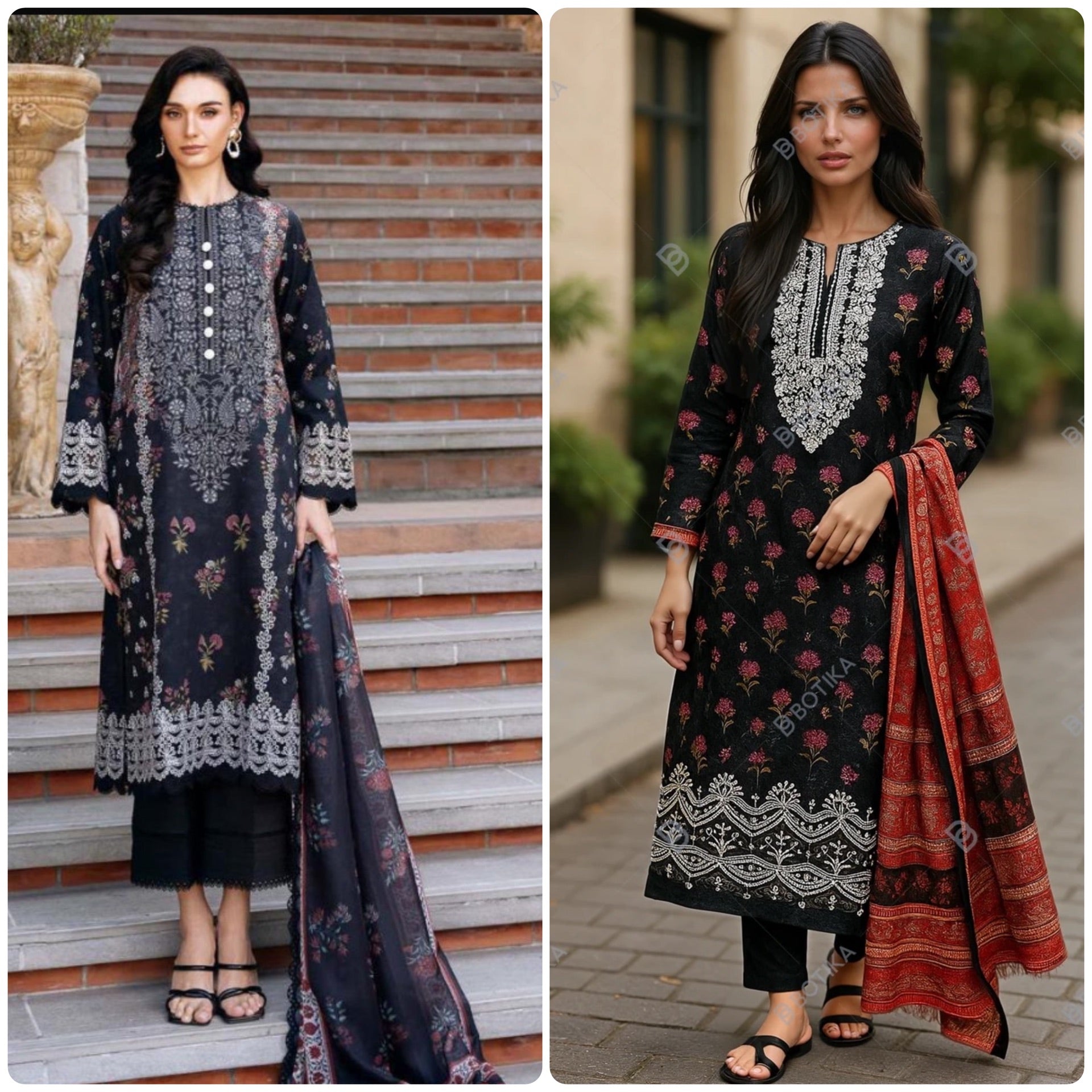 Designer Inspired by Afrozeh - 3 Piece Outfit Salwar Kameez Pakistan Fashion (Black Red) AF3