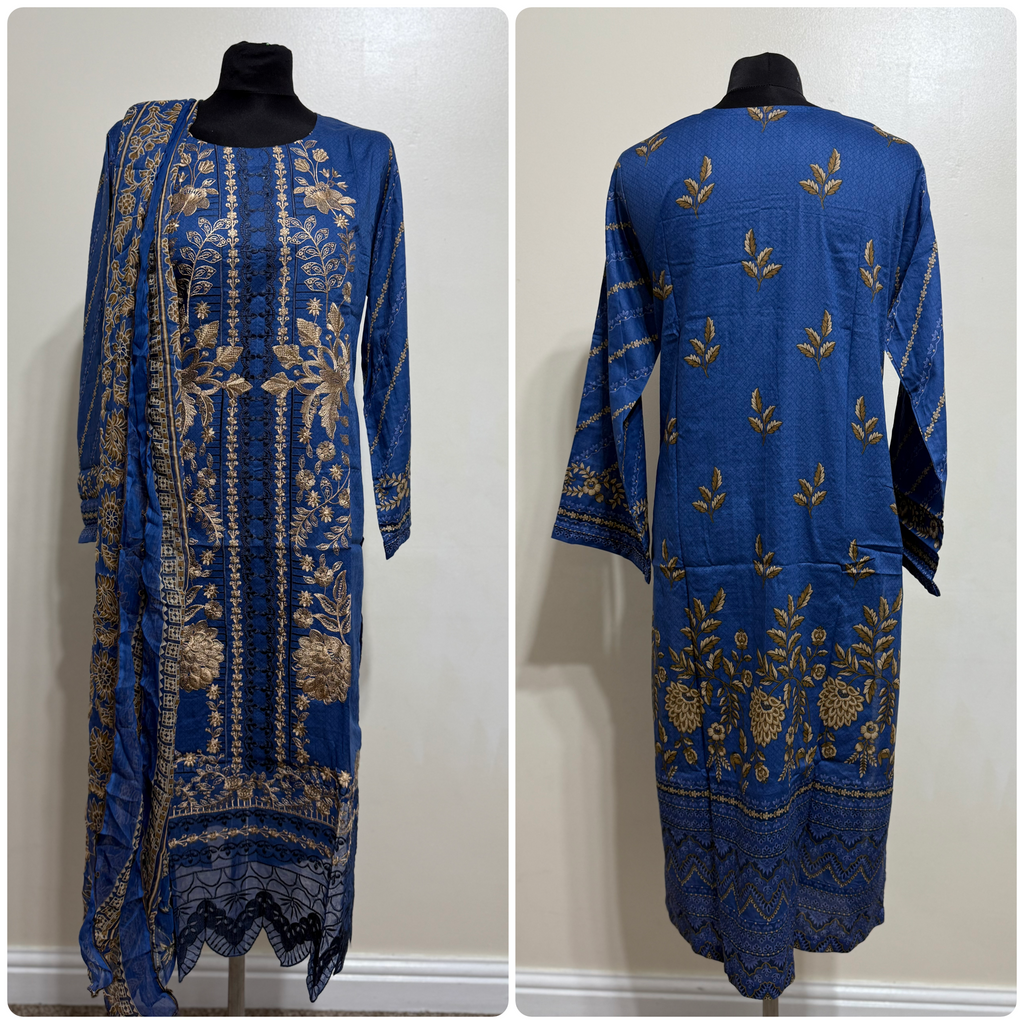Designer Inspired by Maria B - 3 Piece Outfit Salwar Kameez Pakistan Fashion (Blue)