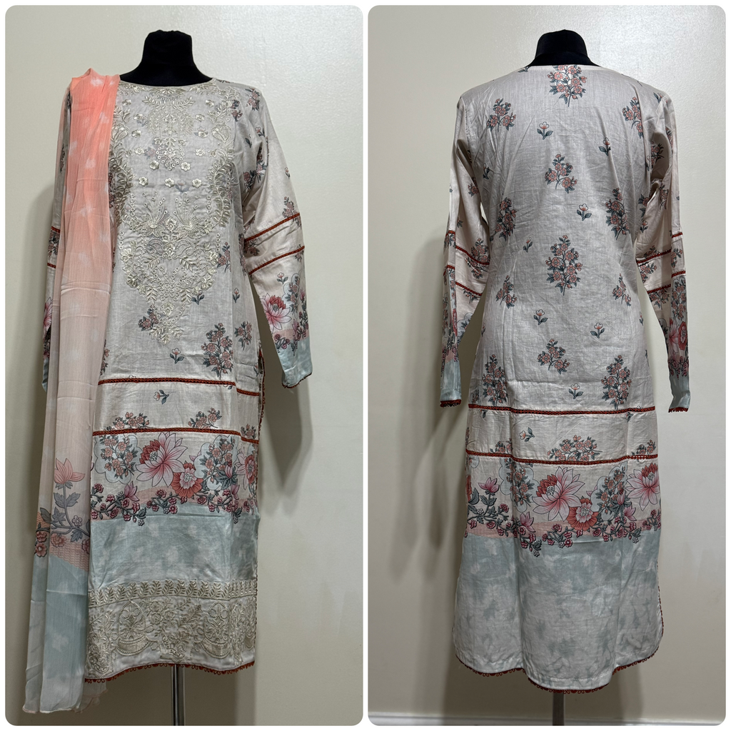 Designer Inspired by Afrozeh - 3 Piece Outfit Salwar Kameez Pakistan Fashion (Cream) AF5