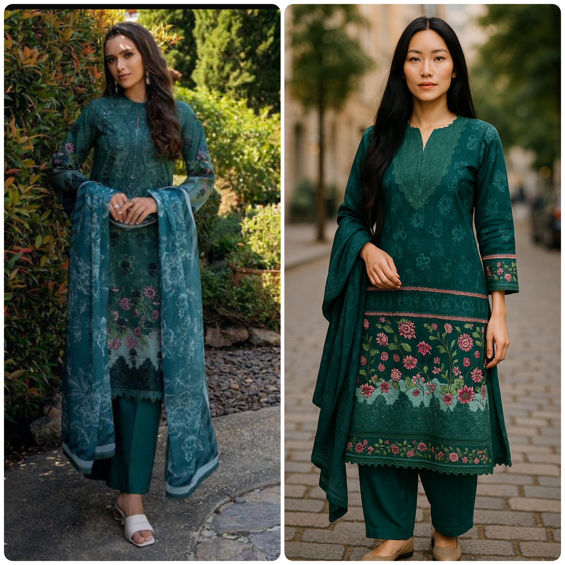 Designer Inspired by Afrozeh - 3 Piece Outfit Salwar Kameez Pakistan Fashion (Dark Green) AF1