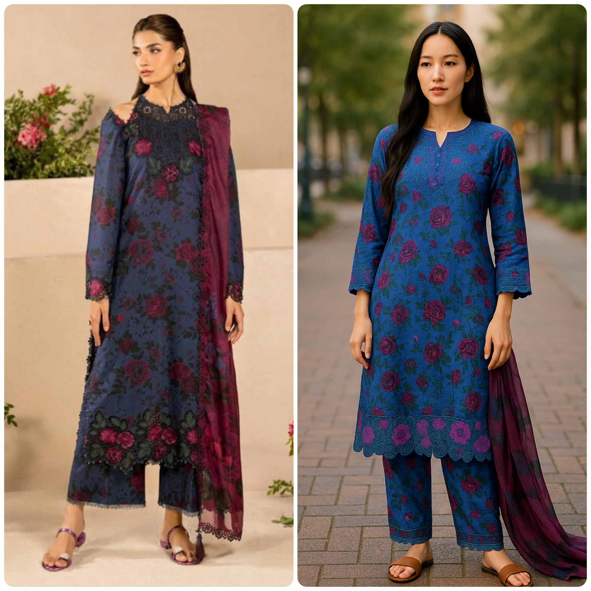 Designer Inspired by Iznik - 3 Piece Outfit Salwar Kameez Pakistan Fashion (BLUE) IN1