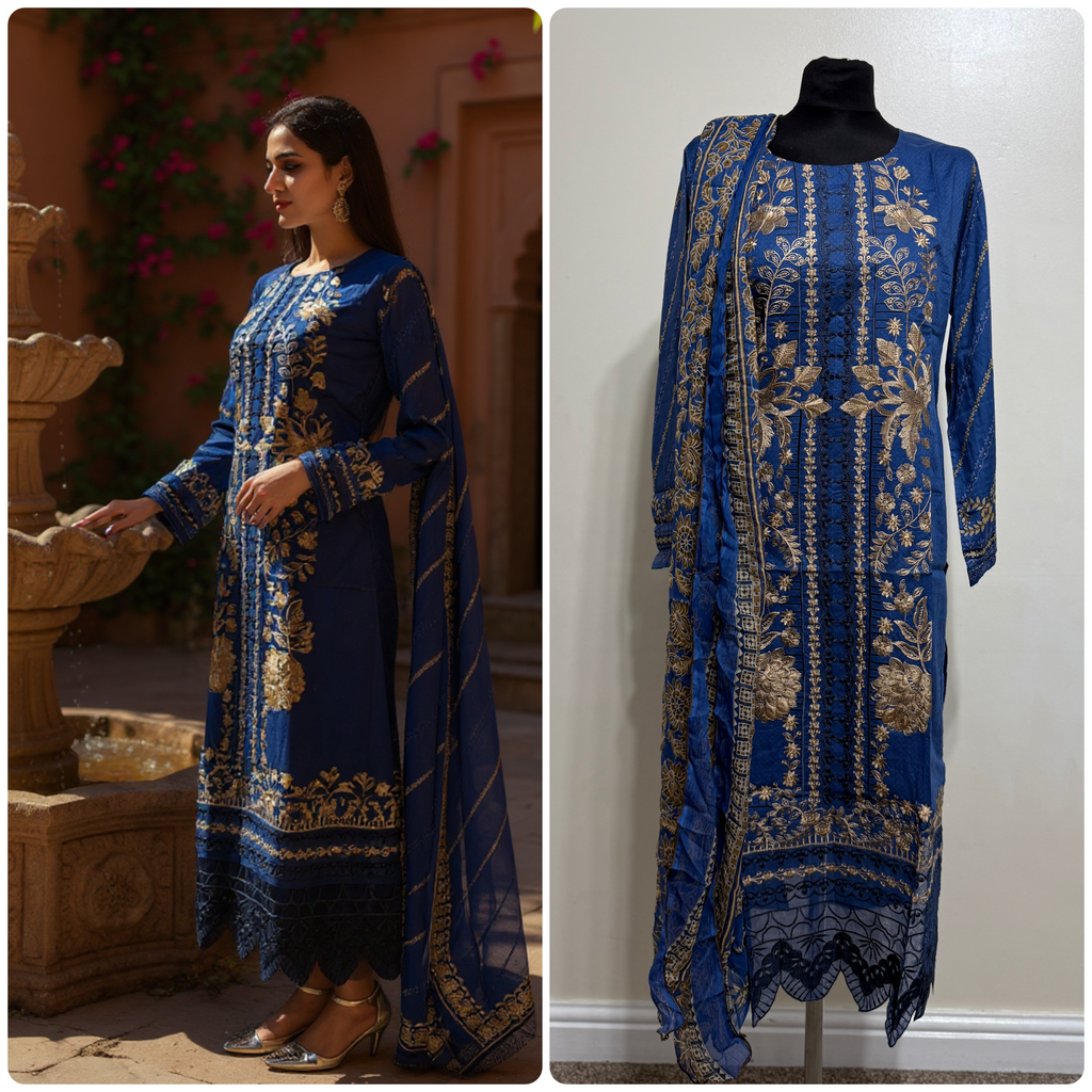 Designer Inspired by Maria B - 3 Piece Outfit Salwar Kameez Pakistan Fashion (Blue)