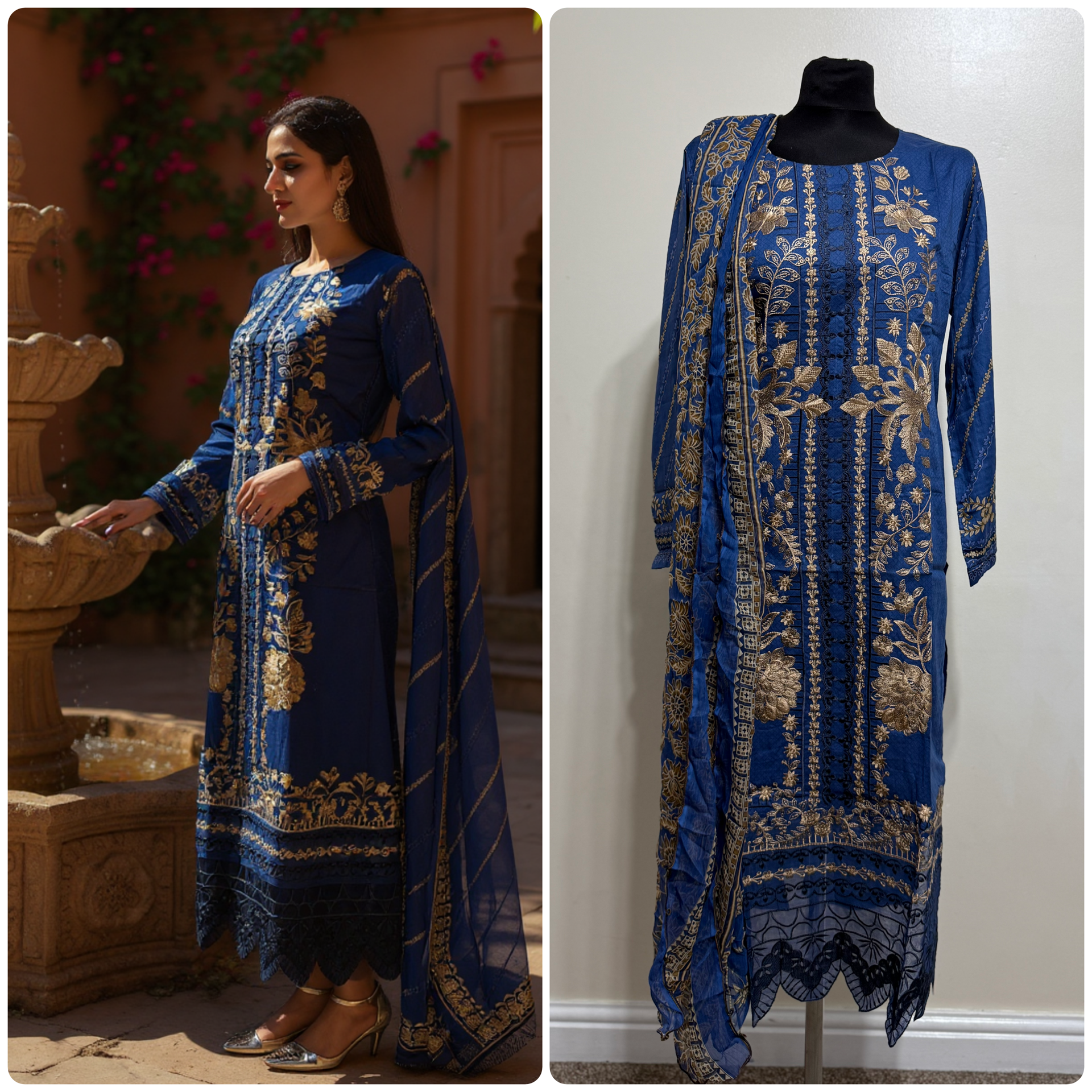 Designer Inspired by Maria B - 3 Piece Outfit Salwar Kameez Pakistan Fashion (Blue)