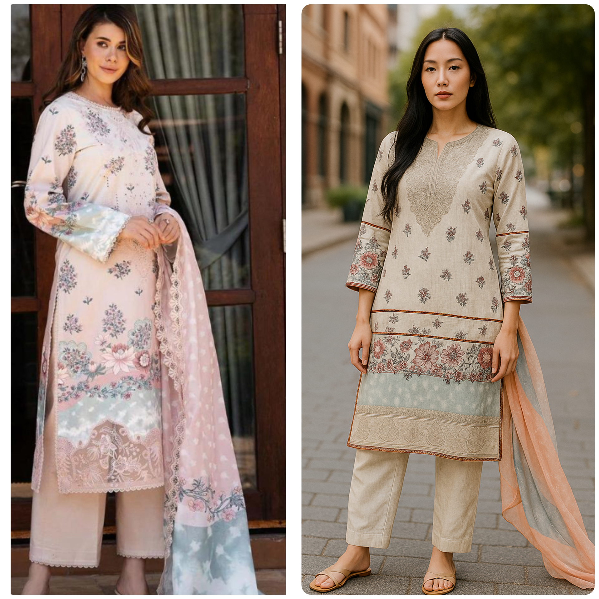 Designer Inspired by Afrozeh - 3 Piece Outfit Salwar Kameez Pakistan Fashion (Cream) AF5