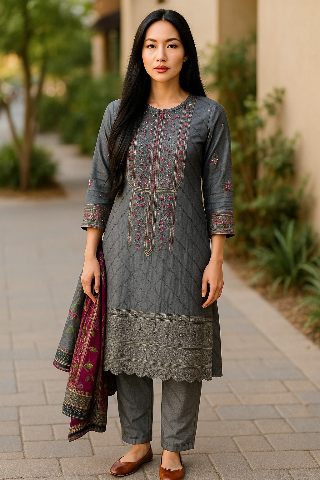 Designer Inspired by Maria B - 3 Piece Outfit Salwar Kameez Pakistan Fashion (Grey)