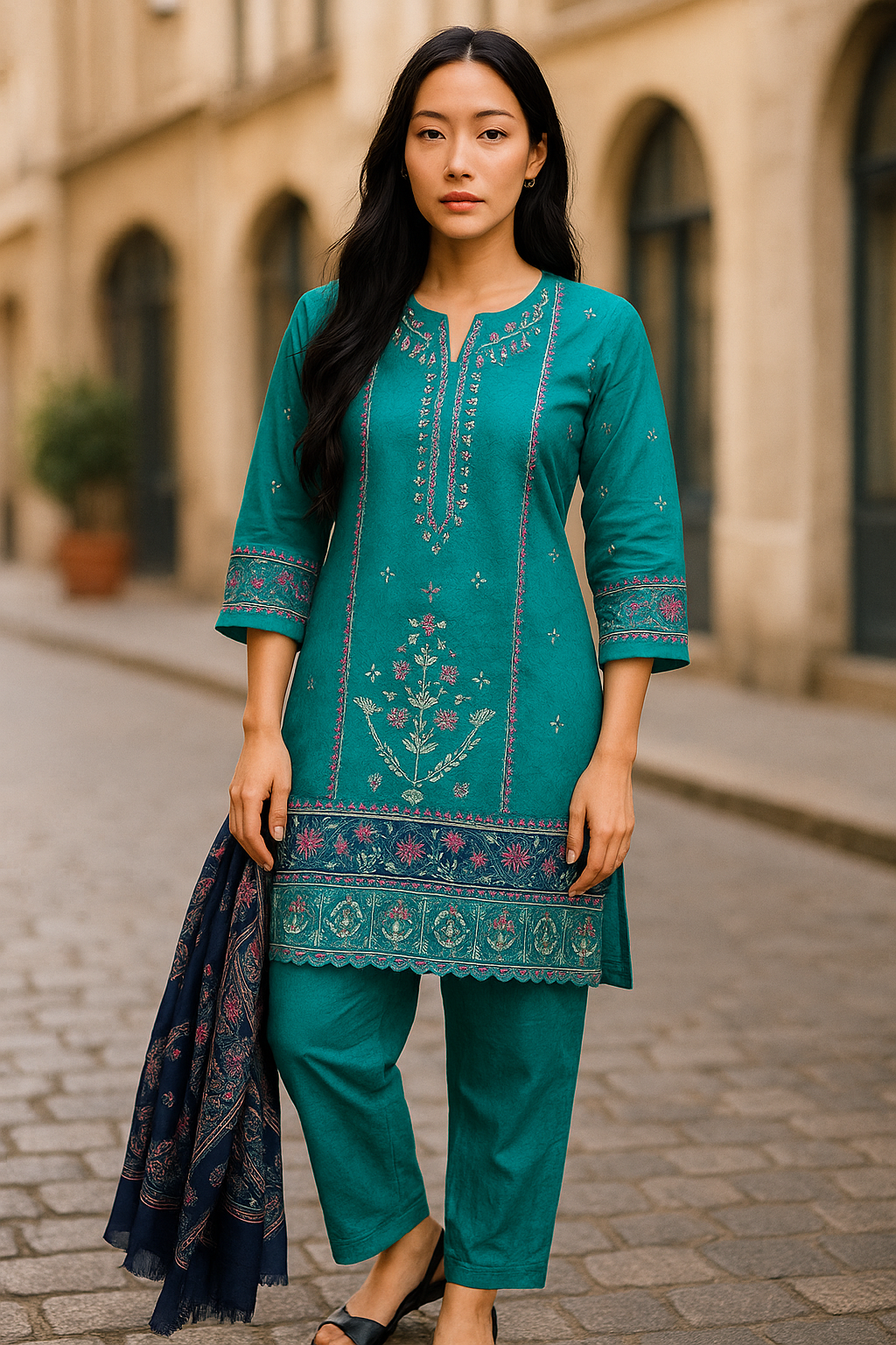 Designer Inspired by Maria B - 3 Piece Outfit Salwar Kameez Pakistan Fashion (Emerald Green)