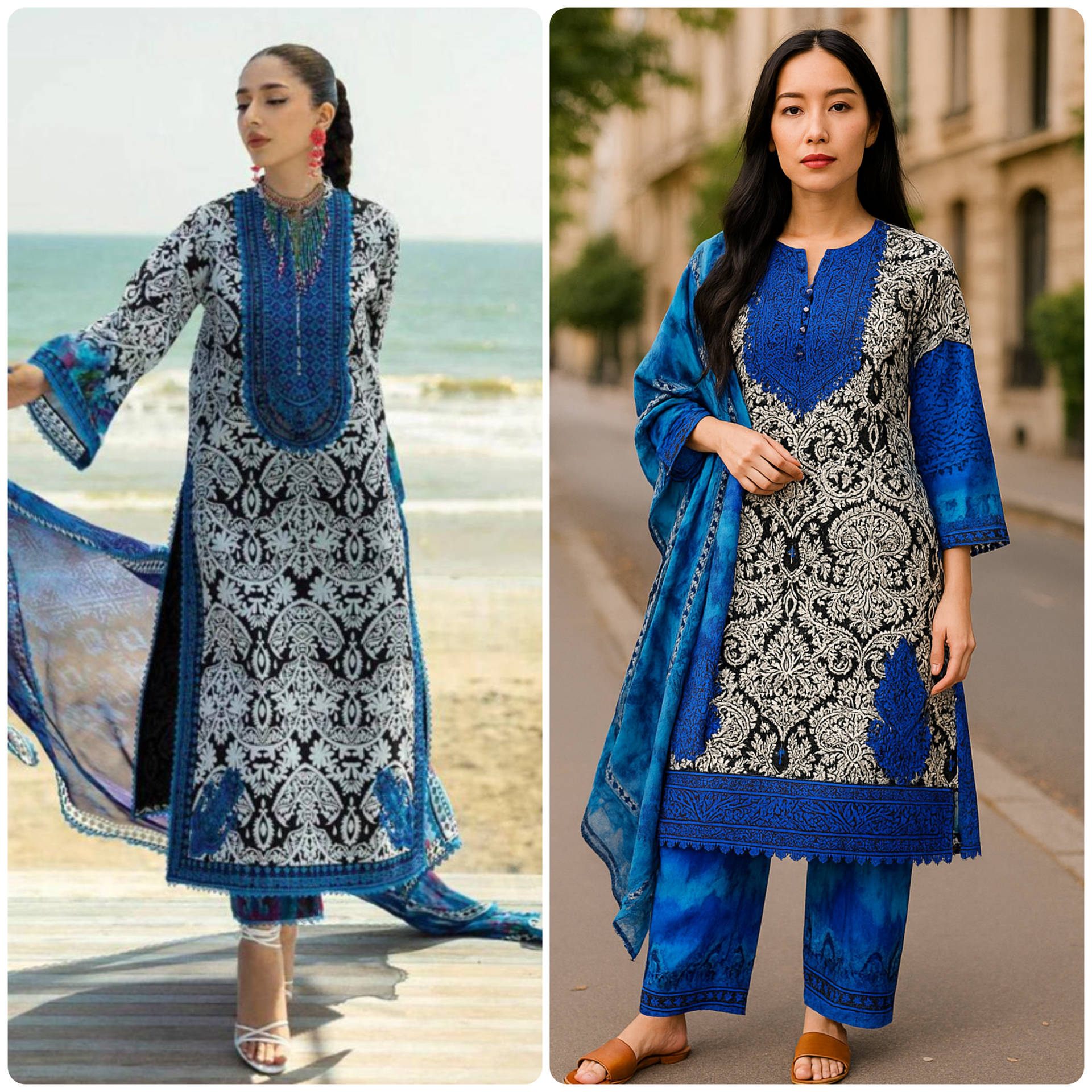 Designer Inspired by Zainab Chottani - 3 Piece Outfit Salwar Kameez Pakistan Fashion (Blue/Black) ZC1