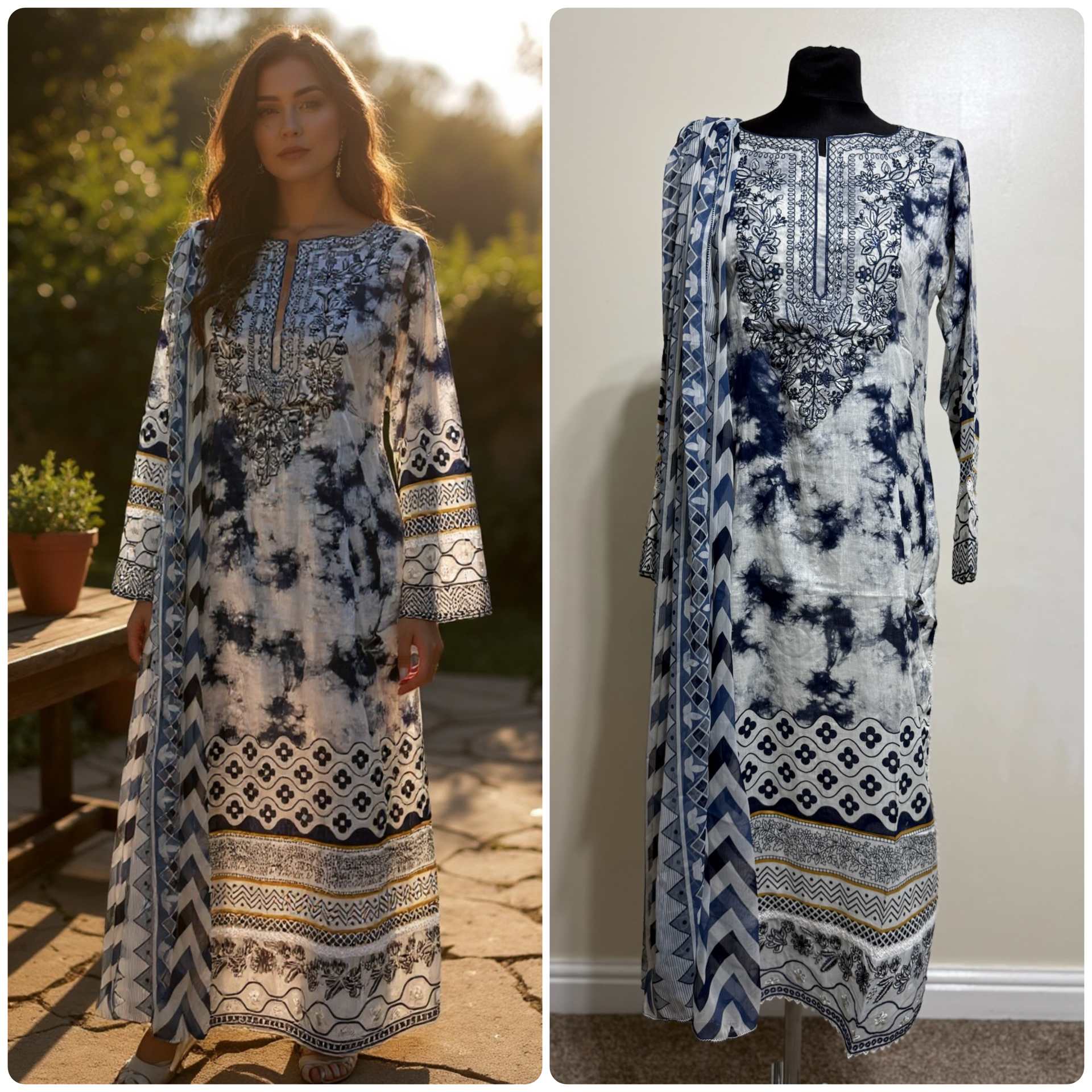 Designer Inspired by Zainab Chottani - 3 Piece Outfit Salwar Kameez Pakistan Fashion (Tye and Dye) ZC2