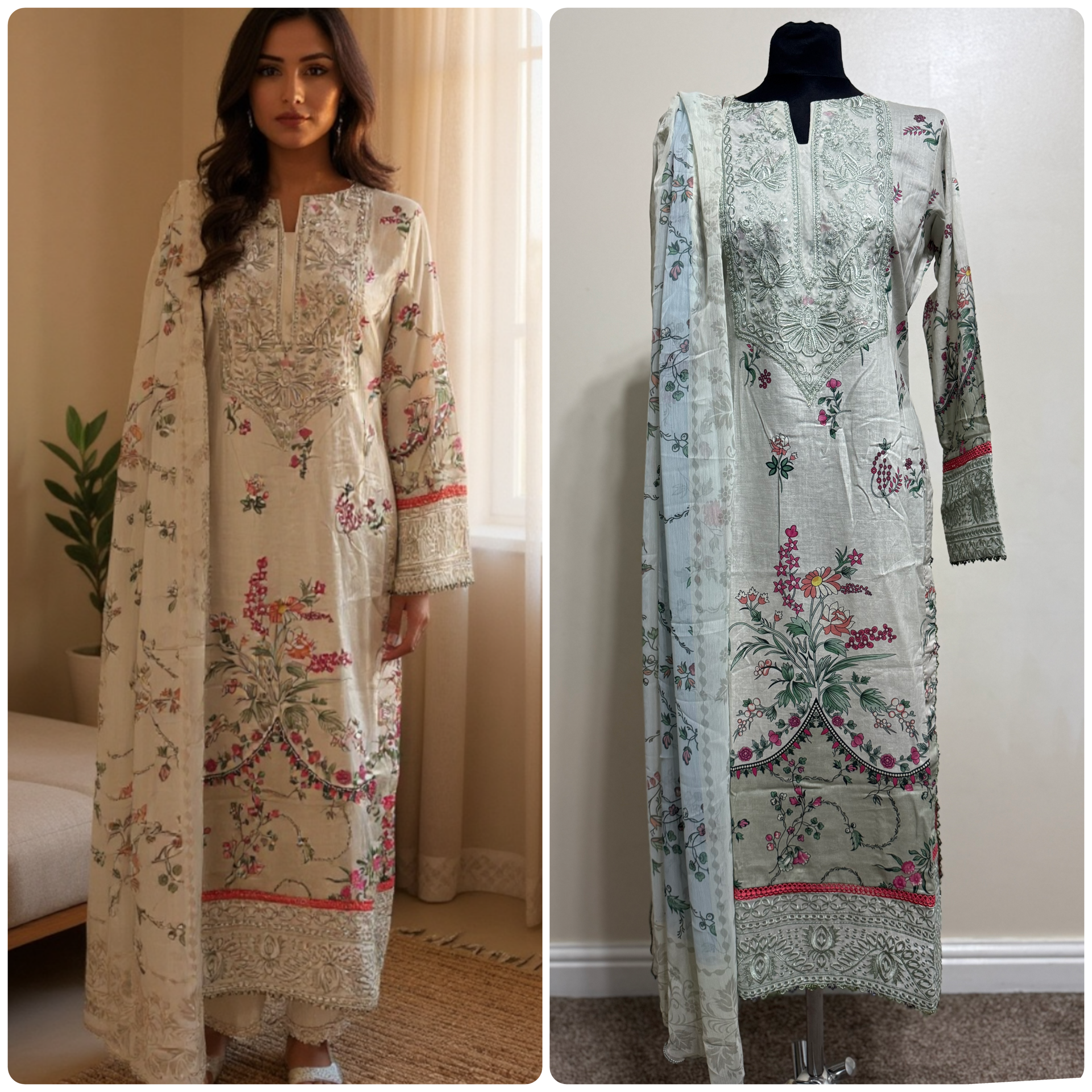 Designer Inspired by Afrozeh - 3 Piece Outfit Salwar Kameez Pakistan Fashion (Mint Green) AF4