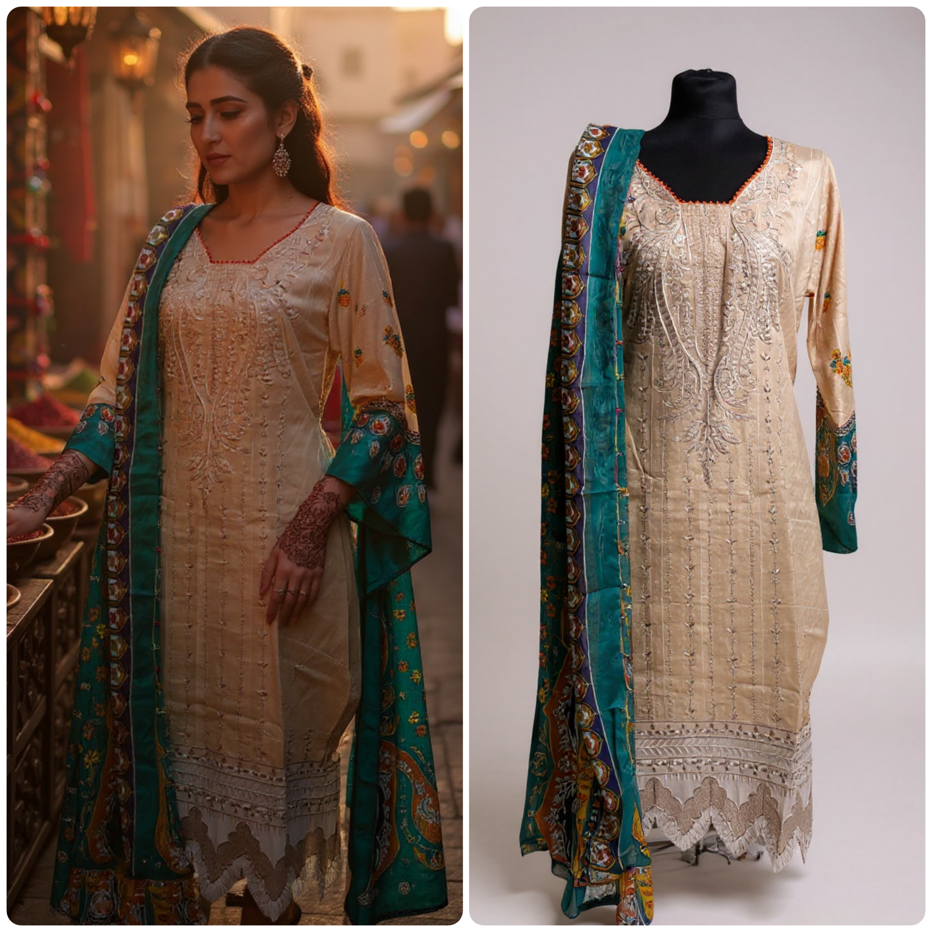 Designer Inspired by Maria B - 3 Piece Outfit Salwar Kameez Pakistan Fashion (Peach)