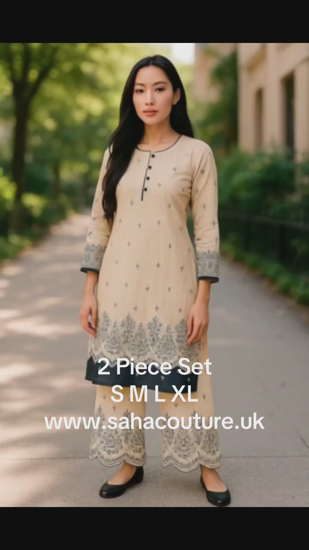Designer Inspired by Iznik - 2 Piece Outfit Salwar Kameez Pakistan Fashion (Cream)