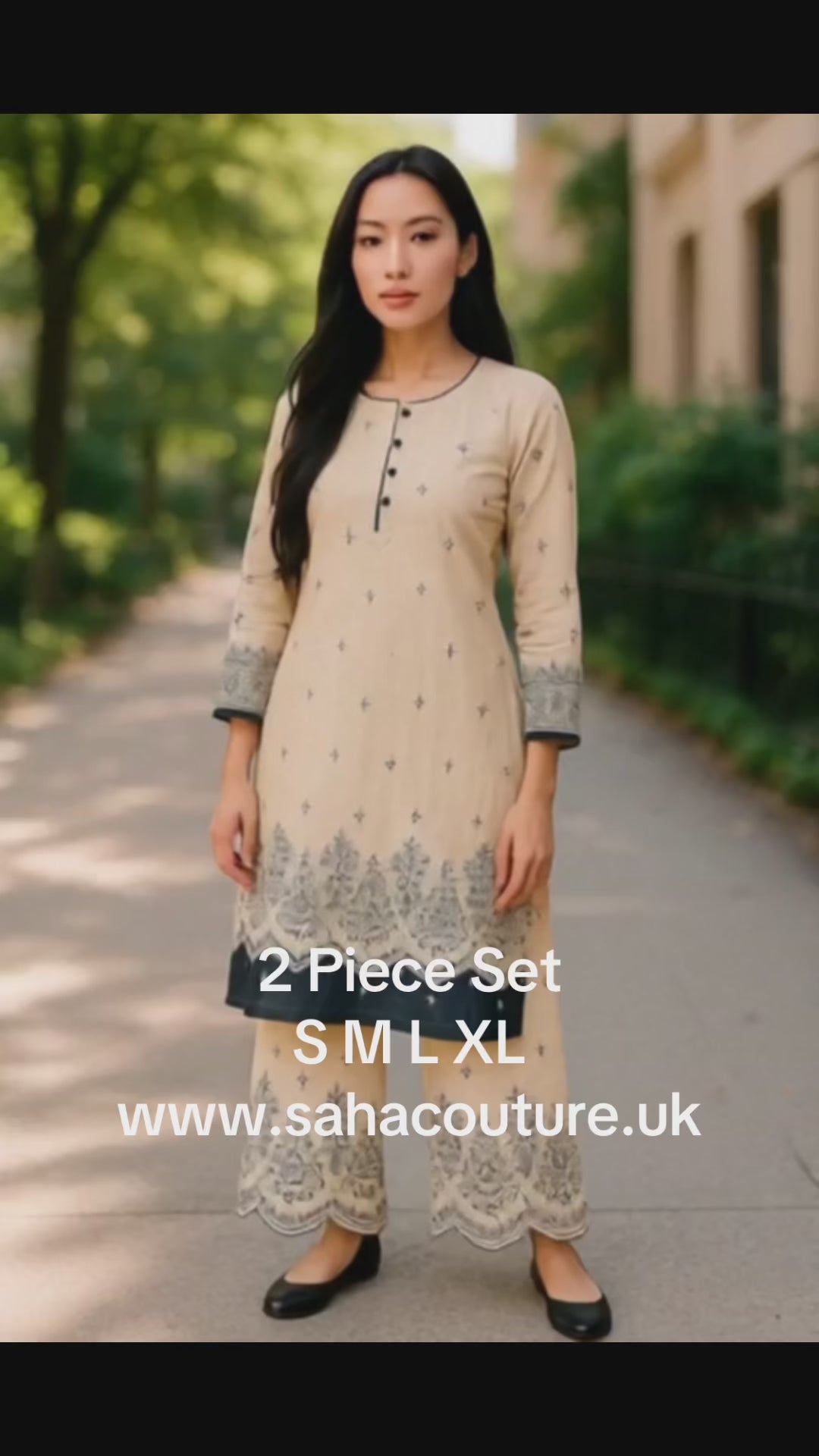 Designer Inspired by Iznik - 2 Piece Outfit Salwar Kameez Pakistan Fashion (Cream)